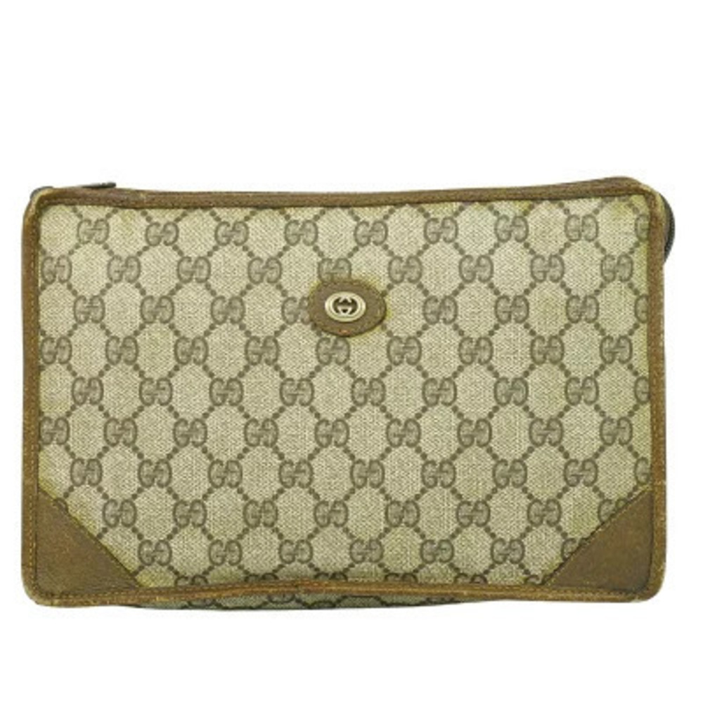 Gucci GG Supreme Pouch Bag Shoulder Bag Canvas Leather Beige Tan